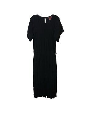 Just Mindy Black Pleated Midi Dress Size 36 Keyhole Back SS Secretary VTG ##D24